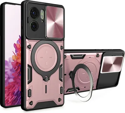 Produktbild von Handyhülle für Motorola Edge 40 Dual-Layer Stoßfest Rüstung Hülle mit Dia Kameraschutz und Kreisförmig Ring Ständer Roségold