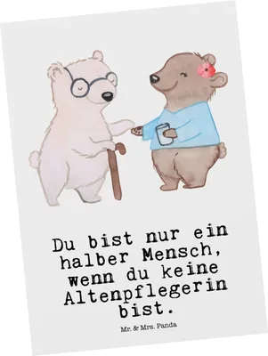 Produktbild von Mr. & Mrs. Panda Postkarte Altenpflegerin Herz - Weiß - Geschenk, Lustig, Grußkarte, Witzig, Fotokarte, Ansichtskarte, Beruf, Spruch, Postkarten, Ansichtskarten