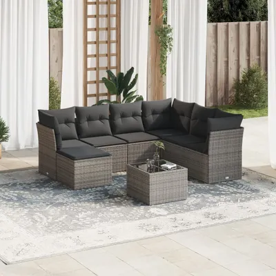 Produktbild von CLORIS 8-tlg. Garten-Sofagarnitur - mit Kissen - Grau Poly Rattan - Gartenmöbelgarnituren LL0000257067