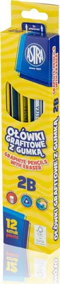 Obrázok produktu pre Grafitové ceruzky s gumou 2B (12ks) ASTRA