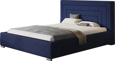 Produktbild von Polsterbett NIZZA mit Kopfteil, 180x200 cm, Doppelbett mit Bettkasten und Lattenrost aus Holz, Strukturstoff Blau