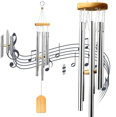 Produktbild von Handgefertigtes Windspiel mit Glocken, mit Holzkurbel – für den Außenbereich