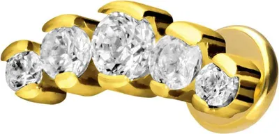 Produktbild von Ohrpiercing, Nasenpiercing Titan Labret mit Push Fit 5 EINGEFASSTE KRISTALLE Gold Stablänge: 9mm | Stabstärke: 1,2mm