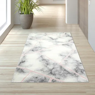 Produktbild von Designer Teppich Marmormuster rosa grau creme Größe - 80 x 150 cm