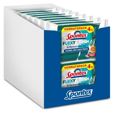 Produktbild von Spontex Flexy Fresh x4, der effiziente Reinigungsschwamm mit antibakteriellem Sc