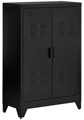 Immagine prodotto di HOMCOM Armadietto Metallico a 2 Ante in Stile Industriale per Casa e Garage, 75x33x110 cm, Nero