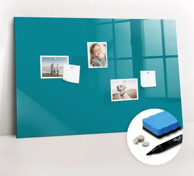 Produktbild von Magnetpinnwand Memoboard - Zubehörsatz - Schwarzer Marker + Schwamm + Magnete - 90 x 60 cm - Meeresfarbe