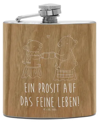 Produktbild von Mr. & Mrs. Panda holz flachmann Glühschwein Sause - Transparent - Geschenk, Schwein, Hip Flask, Bär, edelstahl, Weihnachtszeit, Alkoholflasche, Alles Gute, Wintermotiv