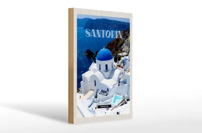 Produktbild von Holzschild Reise 20x30cm Santorini Greece Gebäude weiß blau