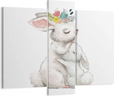 Produktbild von Bild auf Leinwand - Leinwandbild - 3 Teile - Kaninchen Hase Kinder - 95x80cm - Wand Bild - Wanddeko - Wandbilder - Leinwanddruck - Bilder - Wanddekoration - Leinwand bilder - Wandbild - CB95x80-4725