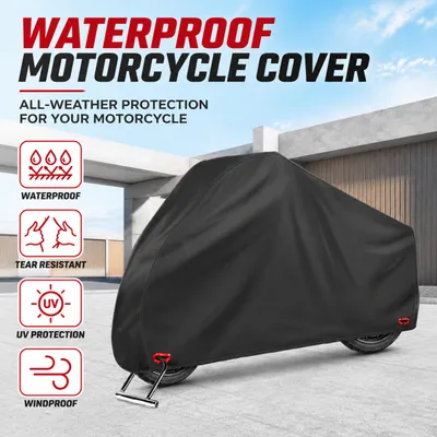 Produktbild von Motorrad Abdeckplane - Universelle Roller- und Motorradabdeckung - 245 x 125 x 105 cm - Wasserdicht - UV-Schutz - 210D Oxford-Gewebe - Schwarz