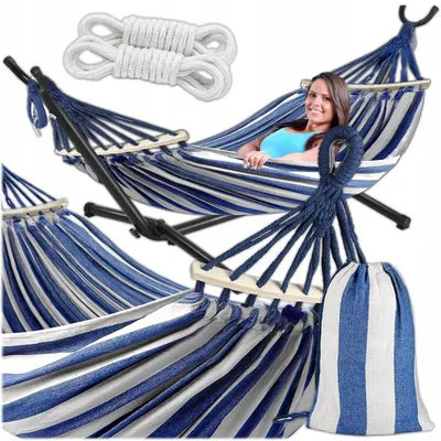 Produktbild von KRUMAD Hängematte mit Gestell 260x150 cm Belastbarkeit 250kg 2 Personen Wetterfest Gartenmöbel Balkonmöbel Schaukelstuhl Outdoor Terrassenmöbel
