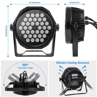 Zdjęcie produktu dla Oświetlenie sceniczne PAR - DMX512 - 36 diod LED RGB - Wodoodporne - 70 W - Zestaw 2 sztuk - Wtyczka EU