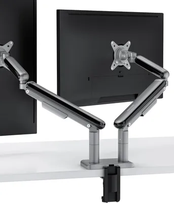 Produktbild von Doppelter Monitorhalterung - Schreibtisch-Monitorständer - Ergonomisches Arbeiten - 360-Grad-Drehung - Für Bildschirme bis 34 Zoll - Schwarz