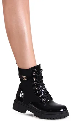 Produktbild von topschuhe24 3119 Damen Lack Stiefeletten Worker Biker Boots , Farbe:Schwarz, Größe:36 EU