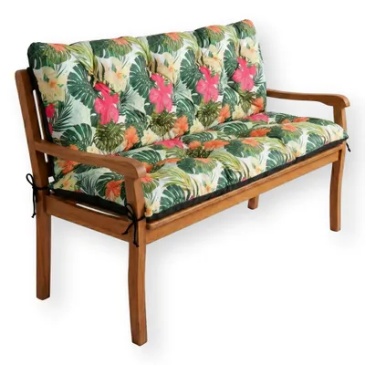 Produktbild von 4L Textil Gartenbankauflage mit Rückenlehne aus Samt-Imitat, Bankauflage für Hollywoodschaukel und Gartenbank, mit Bändern, 100x50x50 cm, Blumen Grün