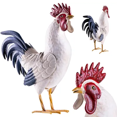 Produktbild von KADAX Hahn Gartenfigur 37 cm, große Gartenstatue aus pulverbeschichtetem Stahl, handbemalte Gartendekoration, Huhn Metallfigur für draußen, Garten Figuren