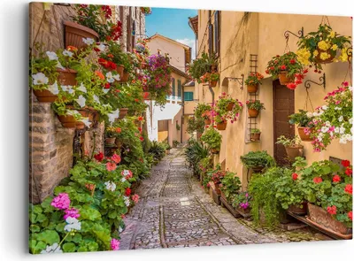 Produktbild von Bild auf Leinwand - Leinwandbild - Path Blumen Haus Hof - 100x70cm - Wand Bild - Wanddeko - Leinwanddruck - Bilder - Kunstdruck - Wanddekoration - Leinwand bilder - Wandkunst - AA100x70-3183
