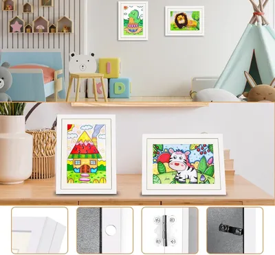 Image de Cadre photo dessins d'enfants A4 bois blanc 24 x 32,8 cm