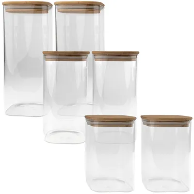 Produktbild von Vorratsgläser-Set mit Deckel aus Bambus, 6tlg, 3 Grössen: Eine elegante Aufbewahrung für Küche – Aromasicher & Platzsparend frischhalten!