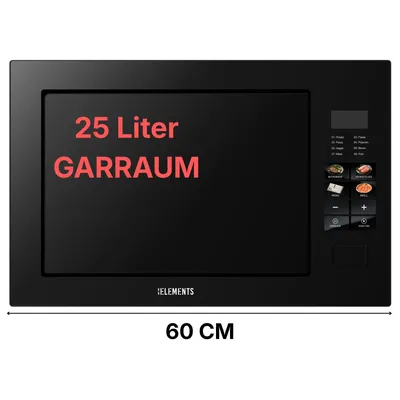 Produktbild von KB ELEMENTS 60 cm Einbaumikrowelle – 25 Liter Garraum, Full-Touch-Display, Grill 1200 Watt, Edelstah Innerraum, Glasrahmen