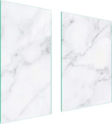 Produktbild von Herdabdeckplatten 2 teilig 75x52 Glaskeramikkochfeld Abdeckung Glas Schneidebrett Marmor Weiß