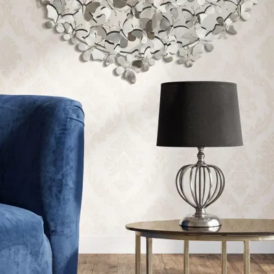 Immagine prodotto di Lampada da tavolo in metallo e tessuto, diametro 28 cm, altezza 44,5 cm, colore nero e argento, modello Darky di Mauro Ferretti