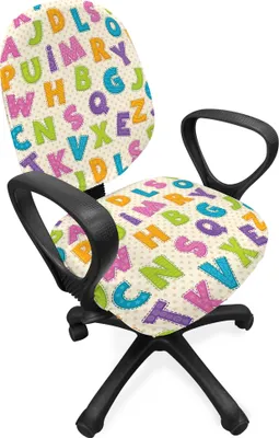 Produktbild von ABAKUHAUS ABC Bürostuhl Schonbezug, Buchstaben Alphabet ABC, dekorative Schutzhülle aus Stretchgewebe, Mehrfarbig