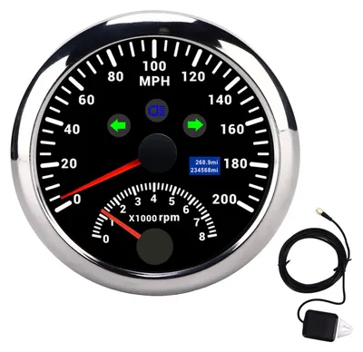 Obrázek produktu pro Černý 85 mm, 0–200 MPH, GPS rychloměr, 0–8000 ot./min, otáčkoměr, alarm překročení rychlosti, LCD, červené podsvícení, pro auto a loď