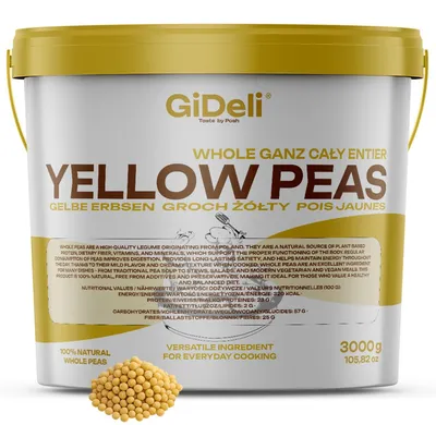 Obrázok produktu pre Žlté hrachy 3 kg, celé, nelúpané, vhodné pre vegánov, prírodný zdroj bielkovín, luštěniny, značka GiDeli
