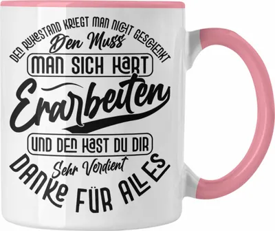 Produktbild von Trendation - Ruhestand Tasse Geschenk Rente Rentnerin Geschenkidee Spruch Abschied (Rosa)