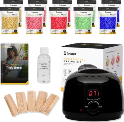Productafbeelding van Bolusso Ontharing Set - Wax Apparaat met 1000 Gram Wax beans - 5 Soorten Wax Bonen - 50 Wax Staafjes - Gratis Afterwax - NIEUW model - Wax Heater - Ontharingsapparaat - Unisex Ontharingsset - Wax starterskit