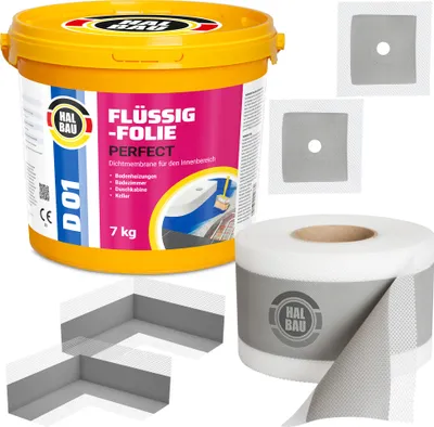 Produktbild von Dichtset Flüssigfolie 7Kg Dichtband 5m Dichtecken Manschetten Ø10 Dusche Bad H12