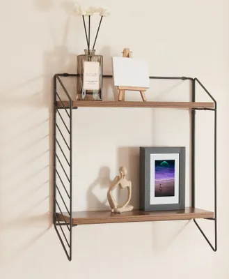 Obrázek produktu pro Nástěnná police "Bømlo" se 2 policemi ocelový rám 47,5 x 42 x 14 cm černá / vzhled ořechu