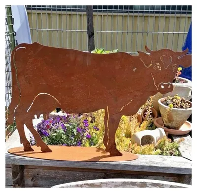 Produktbild von Große Kuh 63 cm x 42 cm aus Metall in Edelrost für Garten Deko