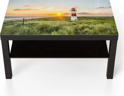 Produktbild von DEQORI Couchtisch 90x55 cm Schwarz 'Leuchtturmliebe' Glas Beistelltisch