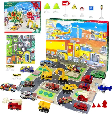 Produktbild von Adventskalender 2025 – Weihnachtsspielzeug – Rennspielzeug für Rallyeautos – Miniaturautos oder Baufahrzeuge – Rennautos