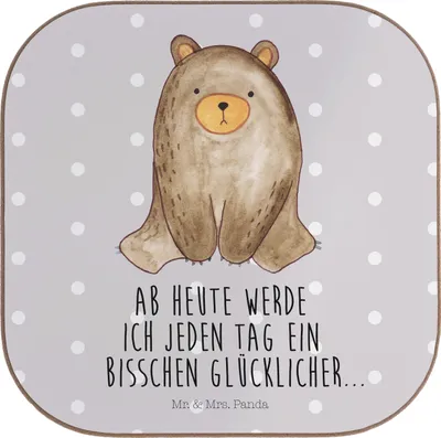 Produktbild von Mr. & Mrs. Panda Tassenuntersetzer Bär sitzend - Grau Pastell - Geschenk, Untersetzer Glas, Gläser, Tischuntersetzer, gläseruntersetzer, Teddy, bar, Coaster