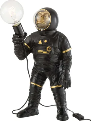 Produktbild von Tischlampe Affe Astronaut Figur Schwarz / Gold Höhe 32cm Nachttischlampe
