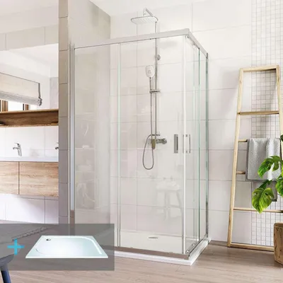 Immagine prodotto di Set doccia Mereo: rettangolo, LIMA, 100x90 cm, cromo ALU, vetro trasparente, piatto in marmo - CK82423KM