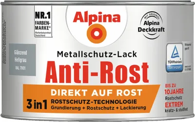 Produktbild von Alpina Metallschutzlack Anti-Rost Hellgrau 300 ml glänzend