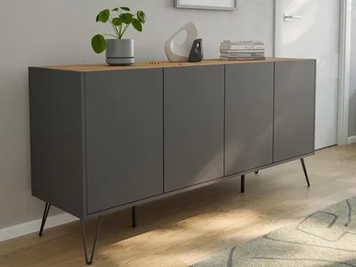 Produktbild von Kommode Maxim 155cm stehend 4 Türen Grafit/Eiche Top : Grafit / Oak Gold Varianten: Grafit / Oak Gold