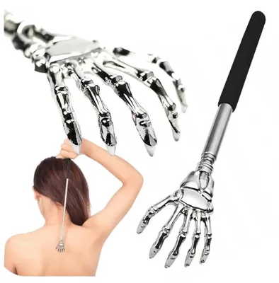 Produktbild von Teleskopischer Klapp-Rueckenkratzer Handform, Metall Kratzstab 22-58 cm, Massage-Kratzer mit Gummi-Griff schwarz