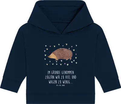 Produktbild von Mr. & Mrs. Panda Organic Baby Hoodie Igel Herzen 12. - 18. Monat - French Navy - Geschenk, Kuss, Kapuzensweatshirt, Herz, Vertrauen, Kapuzenshirt, Liebe, Lustige Sprüche
