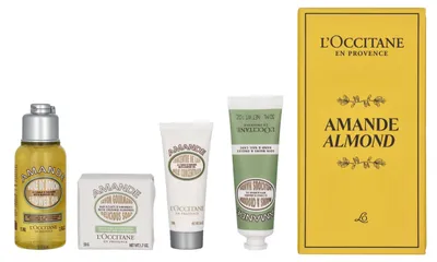 Produktbild von L'Occitane The Sweet Almond Geschenkset Hands & Nail Care 30ml/Shower Oil 75ml/Milk Concentrate 20ml/Delicious Soap 50g