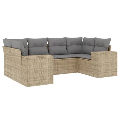 Produktbild von vidaXL 6-tlg. Garten-Sofagarnitur mit Kissen Beige Poly Rattan