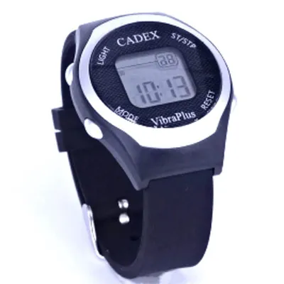 Produktbild von Cadex Vibra plus Medizinuhr mit 8 Alarmen und Silikonarmband.