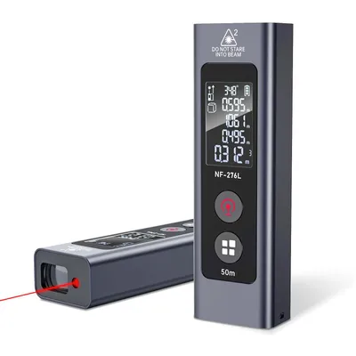 Produktbild von Laser Entfernungsmesser, Einheitenumschaltung M/in/Ft, Hintergrundbeleuchtetes LCD-Display, Entfernungsmessung, Pythagoräisch, Fläche und Volumen