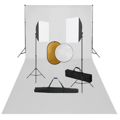 Produktbild von Fotostudio-Set mit Softboxen, Hintergrundsystem und Reflektor