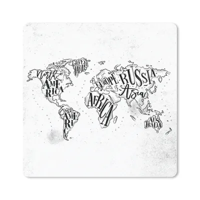 Produktbild von MuchoWow® Mauspad Mousepad Weltkarte - Schwarz - Weiß - Buchstaben 30x30 cm - Mousepads - Maus Mat - Pad - Mausunterlage - Gaming
